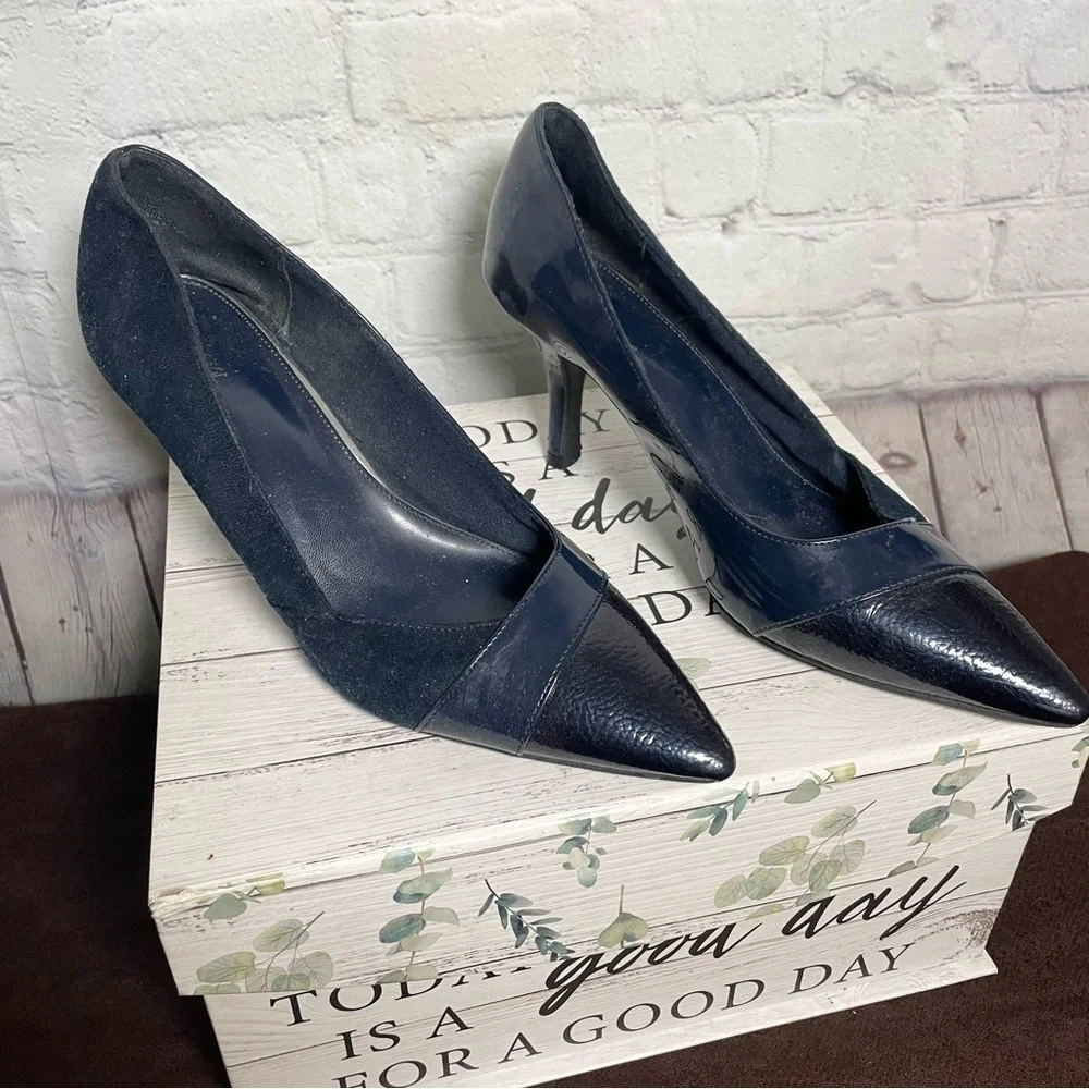 Blue Two Texture Suede and Faux Leather 3” Heel Shoe Size 10